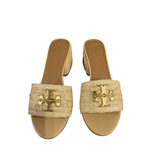Tory Burch Shoes - Tory Burch Everly Leather Heel Block Sandal- Raffia Material Size 6M